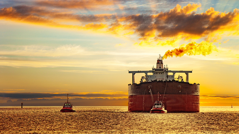 Tanker at sunset