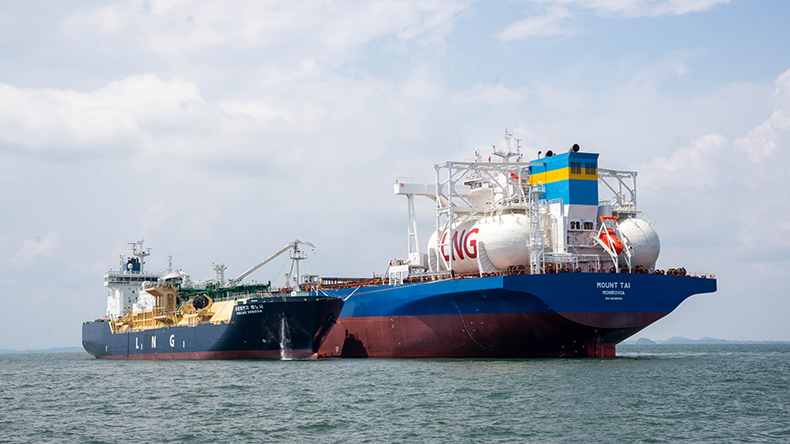 SINGAPORE, 16 June 2023: Eastern Pacific Shipping newcastlemax vessel M/V Mount Tai receives LNG from FueLNG Venosa