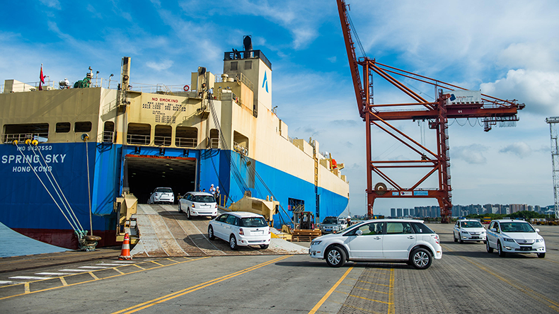 BYD pure electric e6 cars at the Dachanwan Port