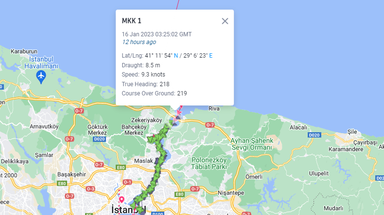 Map of ship grounded at Bosporus