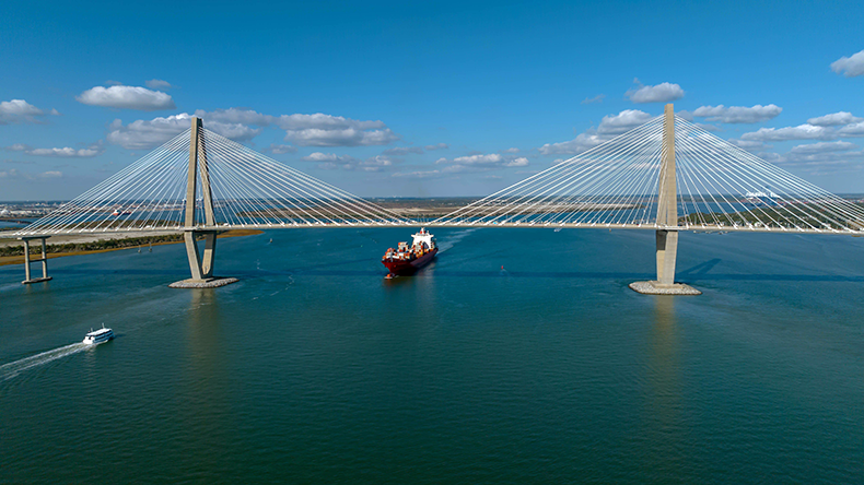 Aerial View of Arthur Ravenel Jr. Bridge over the Cooper River in South Carolina