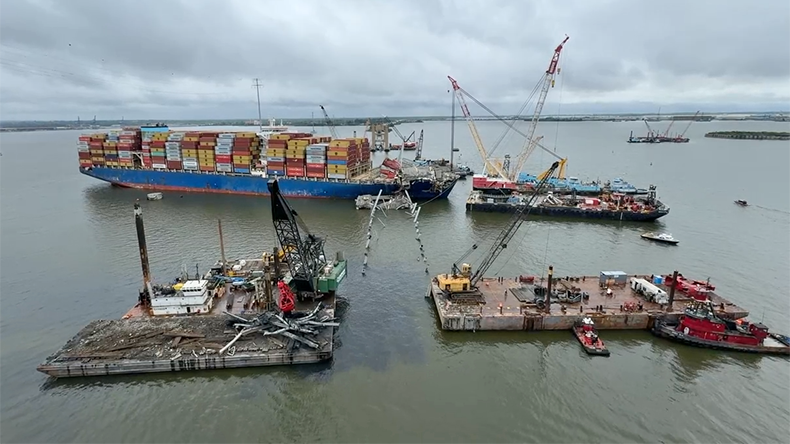 Baltimore bridge after explosive changes removed superstructure with Dali containership