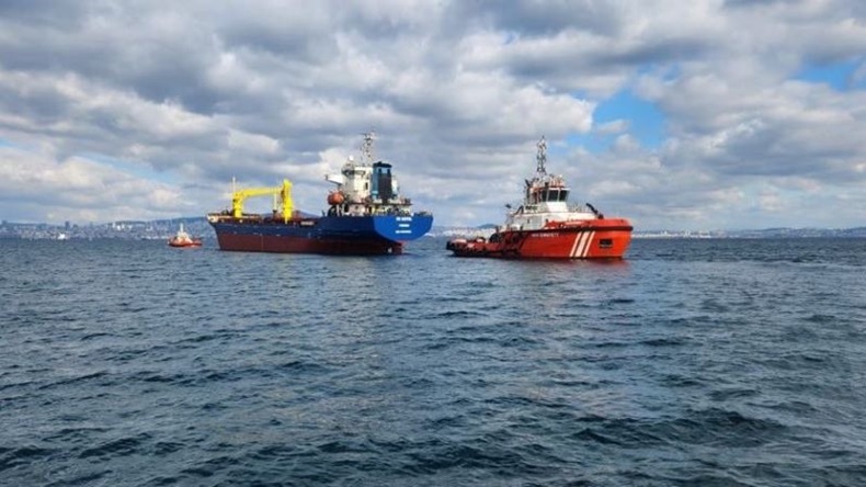 FG Sevil being towed after the fire was extinguished 