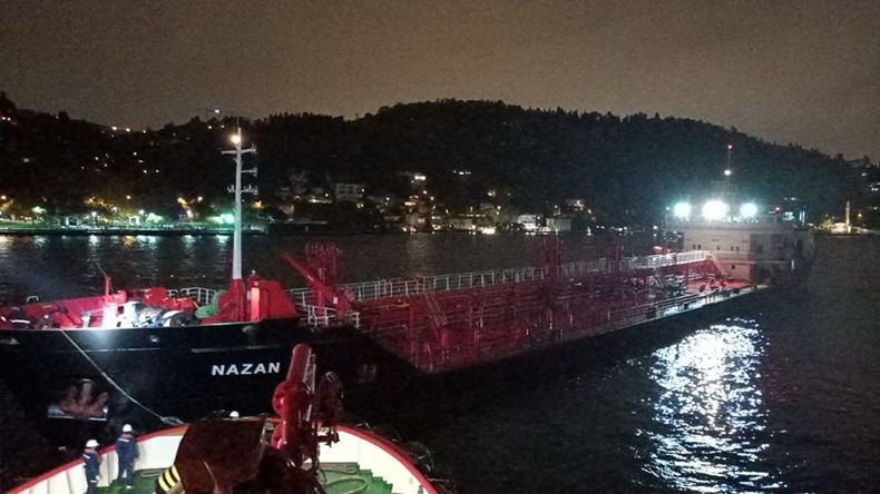 Nazan broke down in the busy Bosporus Strait on Sunday evening