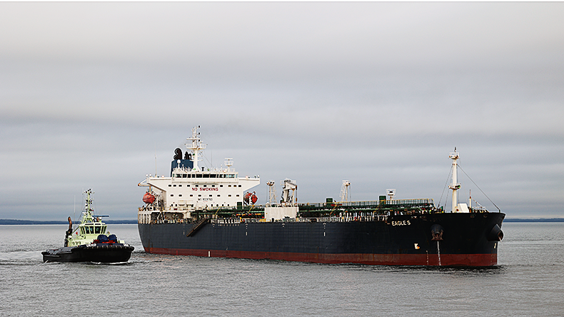Cook Islands-flagged tanker Eagle S being transported to the inner anchorage of Svartbeck, Finland
