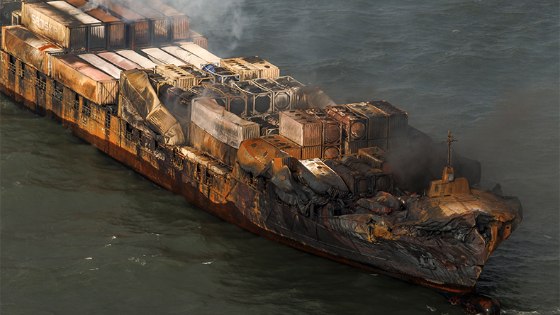 Smoke billows from the MV Solong cargoship in the North Sea, off the Yorkshire coast, on March 11, 2025