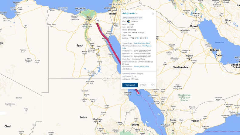 Houthis 'hijack' Israeli-owned car carrier Galaxy Leader :: Lloyd's List