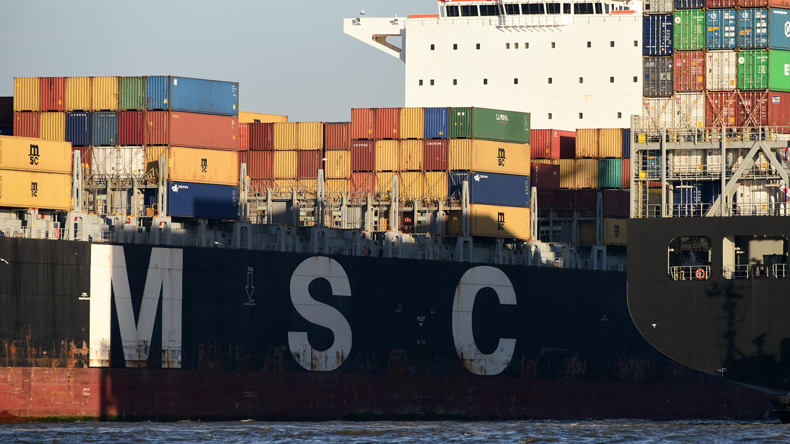 MSC painted on side of boxship. Name in MIA: Hanjin-MSC 281014-02 From the MIA archive