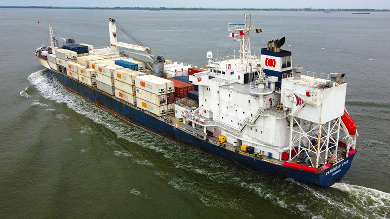 June 2021: The reefer Caribbean Star at Schelde. Built 1997 by Shikoku Dockyard Company Limited at Takamatsu, 14726 dwt, 258 teu, IMO 9150810, Flag Liberia. As of July 2021, Lloyd’s List Intelligence gives beneficial owners as Siem Industries Incorporated, commercial operator Siem Industries Incorporated, with technical manager Norbulk Shipping UK Limited, the registered owner as SSI Shipowning I Incorporated and third-party operator as Africa Express Line Limited