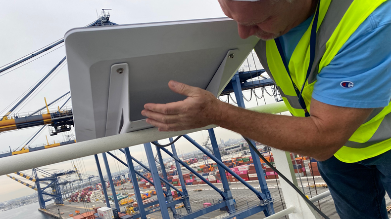 Satellite communication being installed on NYK ship