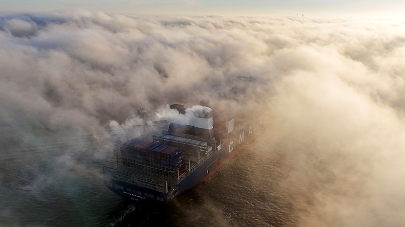 CMA CGM containership in fog