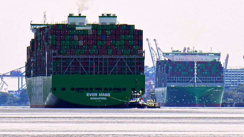 Two Evergreen containerships at port