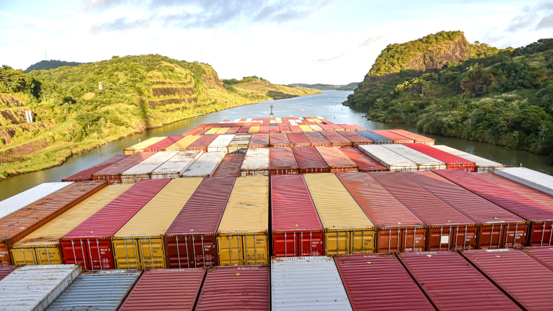 containership through panama canal by adobe