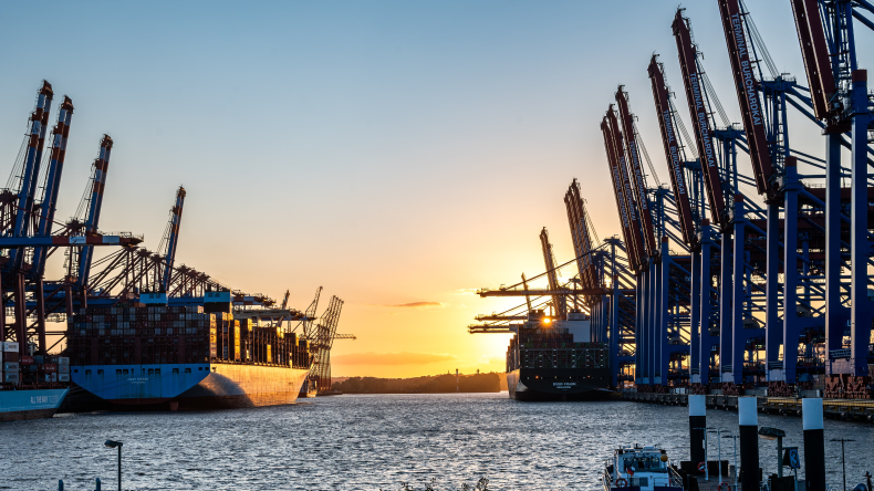 maersk boxship in hamburg at sunset by adobe