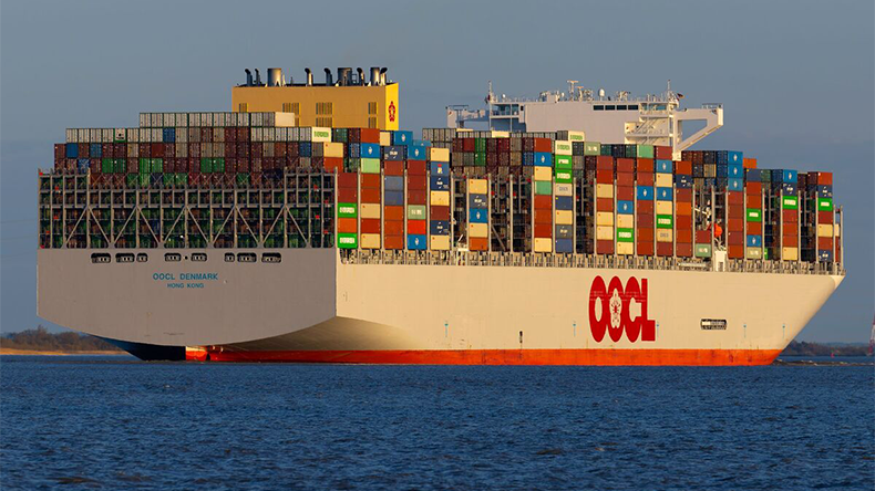 Containership OOCL Denmark loaded at sea
