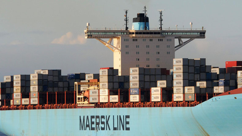 Bridge and accommodation block towards the fore of a modern large boxship