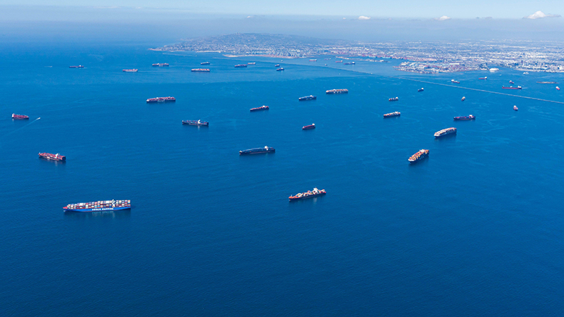 Containerships waiting outside Los Angeles port