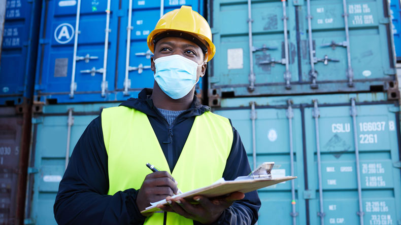Covid mask in the containers yard