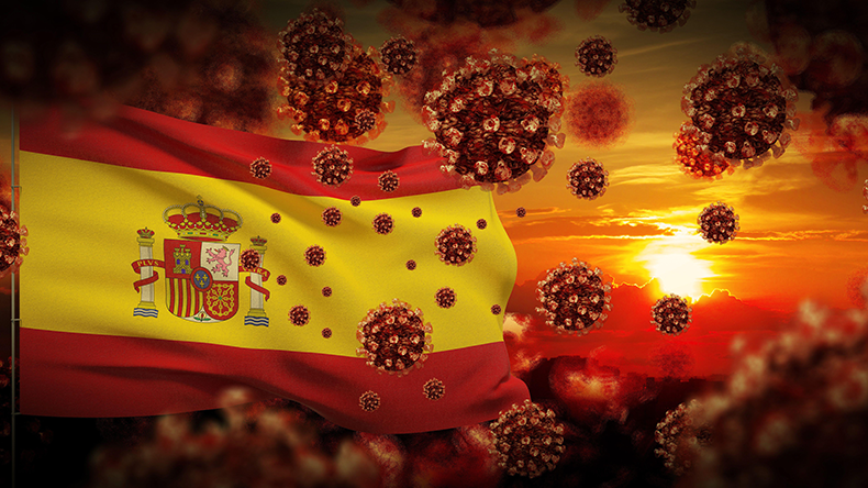 Spanish flag with coronavirus