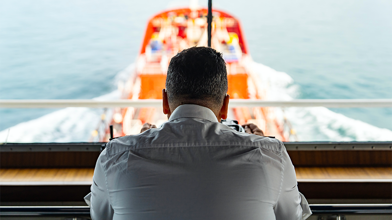 Tanker officer in wheelhouse at Istanbul in Turkiye