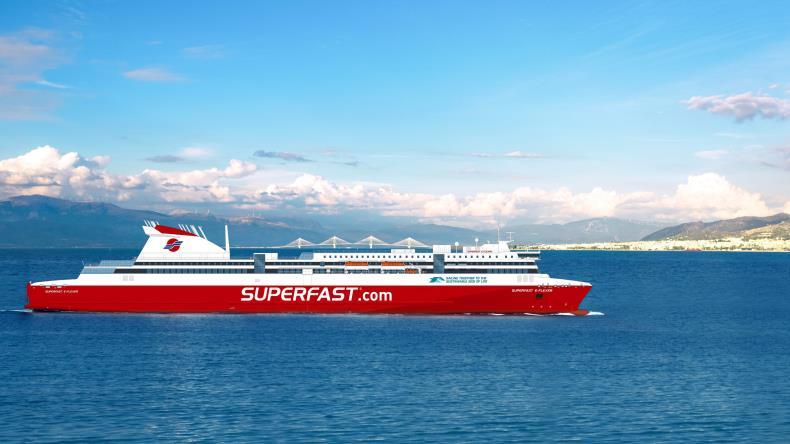 Impression of the forthcoming Attica 'E-Flexers' in the Adriatic in the livery of Attica subsidiary Superfast Ferries