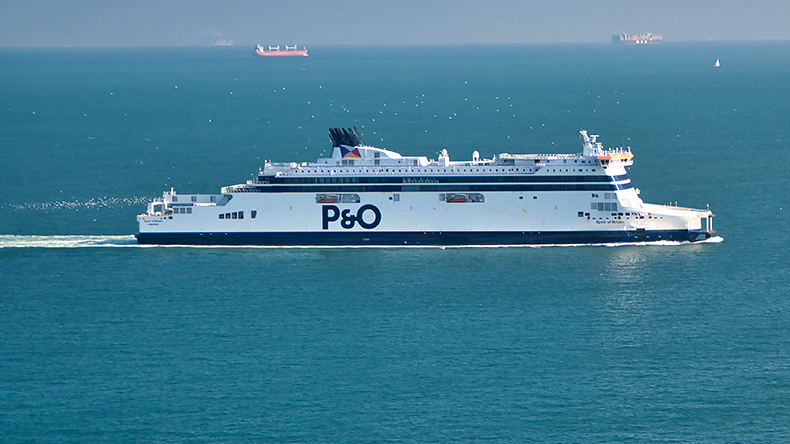 A white P&O cross channel ferry approaches the Port of Dover