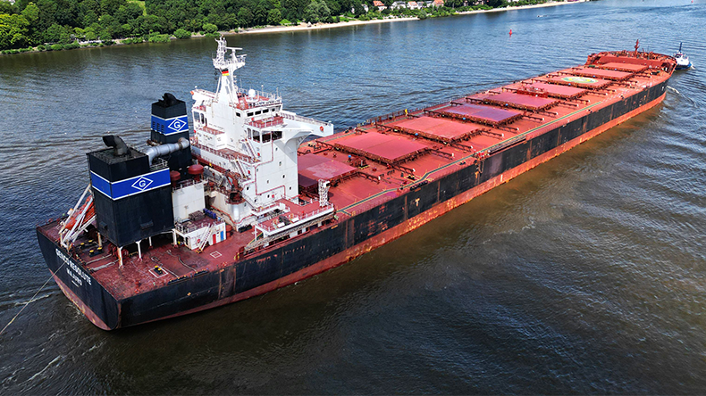 Dry bulk ship Genco Resolute on a canal in Germany