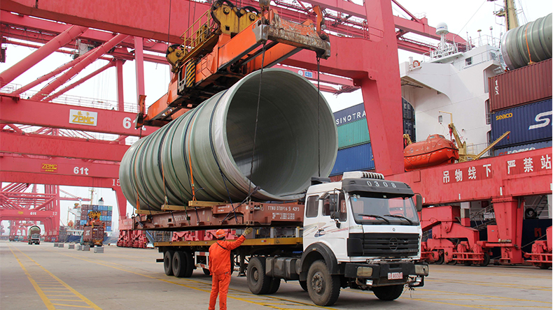 Roll of coiled steel at port of Lianyungang, China