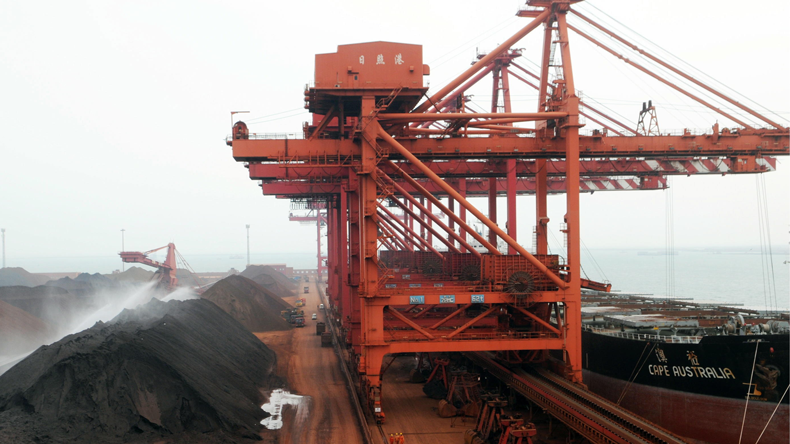 Imported iron ore at a port in Rizhao, Shandong province
