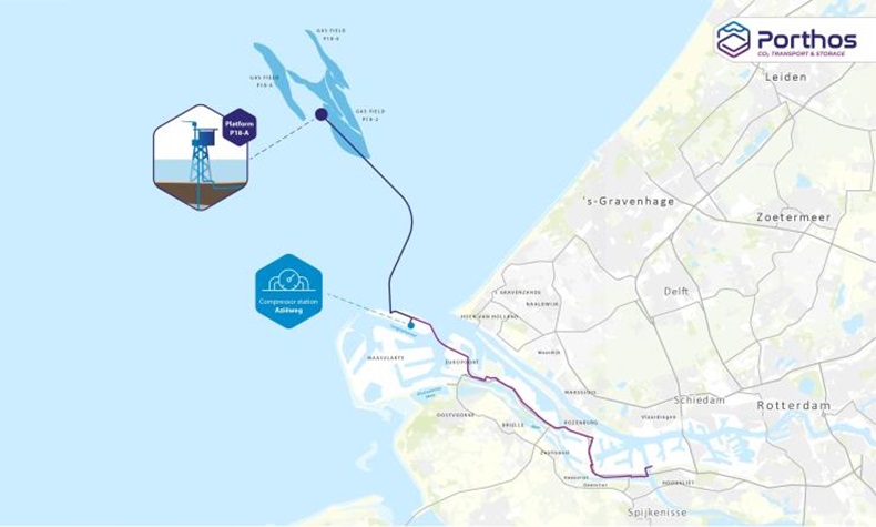 Map showing location of CO2 project in Rotterdam