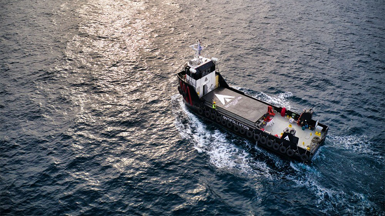 Antipollution purpose-built waste collection vessel 'Eco Suez 1' on station to serve vessels transiting the waterway