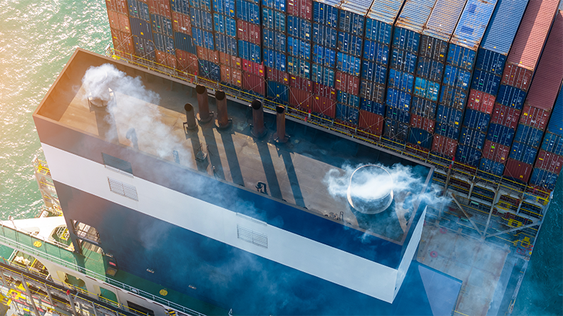 Smoke exhaust gas emissions carbon dioxide from a containership, air pollution