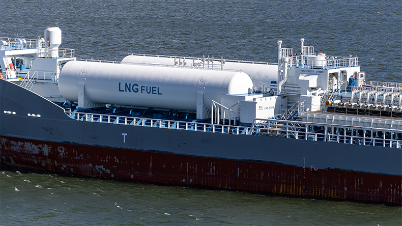 Tanker ship carries LNG fuel in the harbour in Sweden