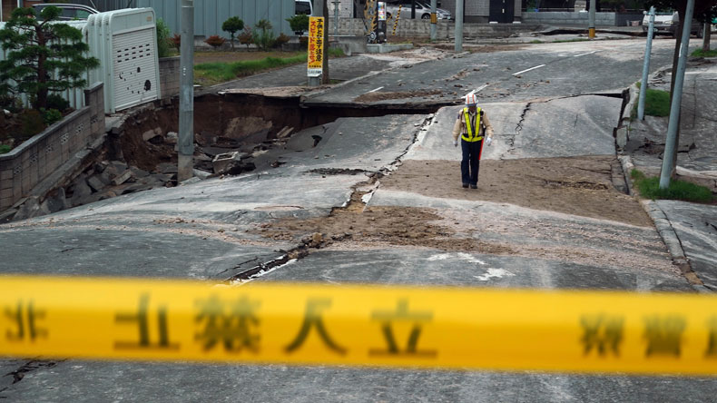 Earthquake-damaged street on outskirts of Sapporo, Hokkaido