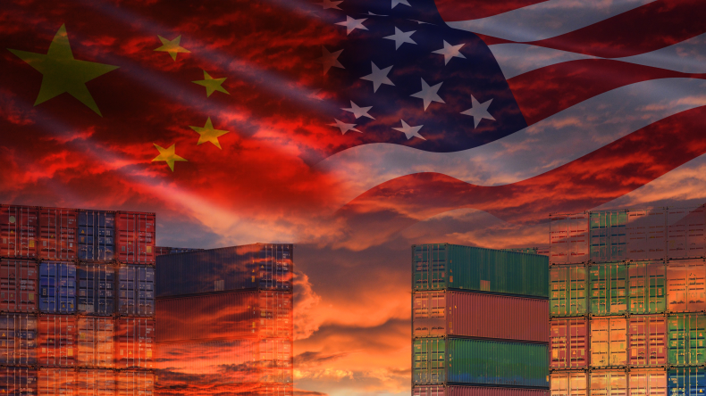 china us flags and containers by adobe