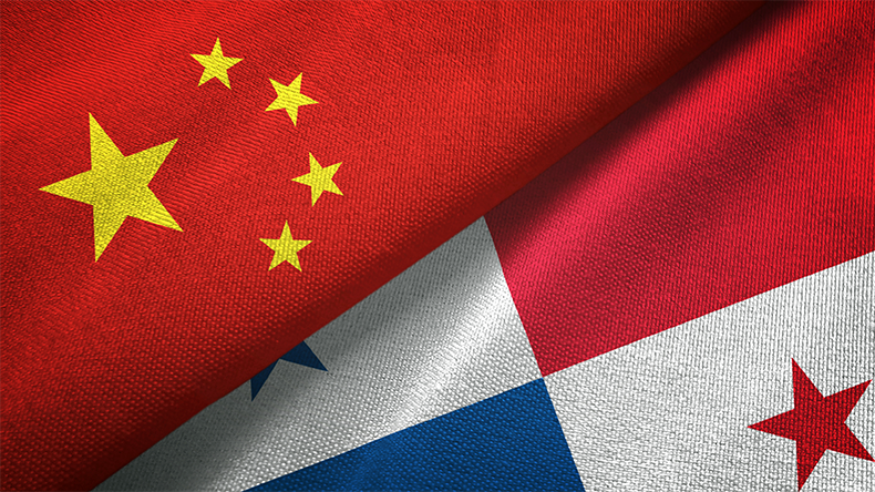 China and Panama two flags textile cloth, fabric texture