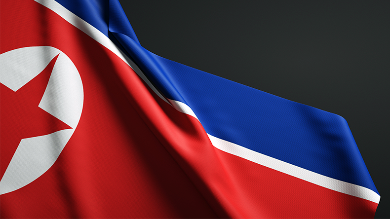 North Korea flag fabric on plain dark background