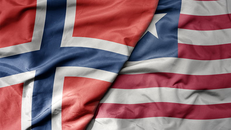 Norway and national flag of Liberia