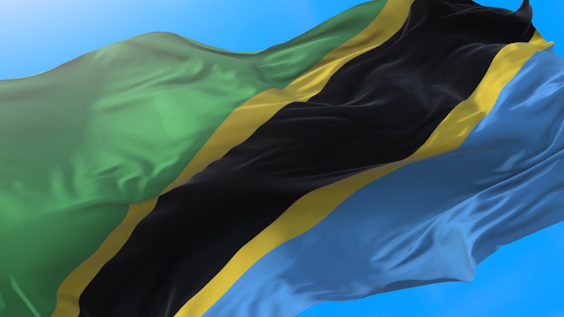 Tanzania flag waving in wind Tanzanian background