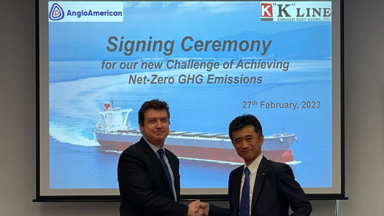 Peter Lye (left), head of shipping of Anglo American and  Masatoshi Taguchi, managing executive officer of K Line.