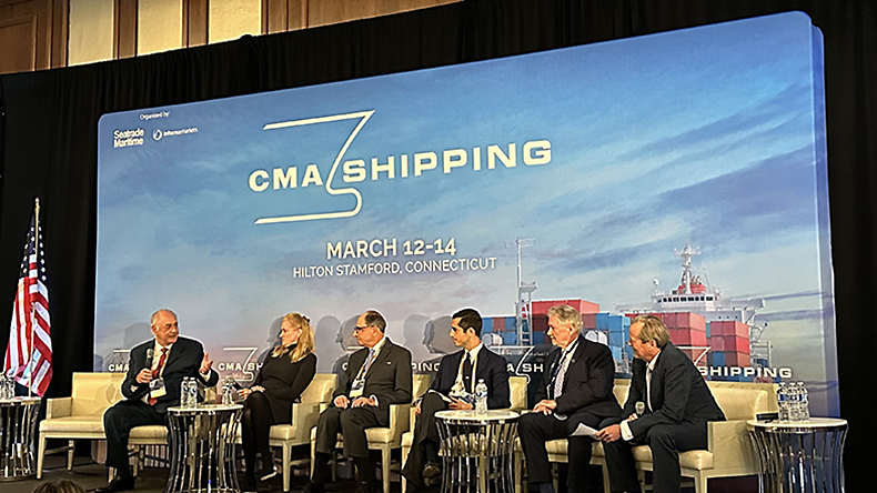 Speakers at a panel at CMA Shipping 2024