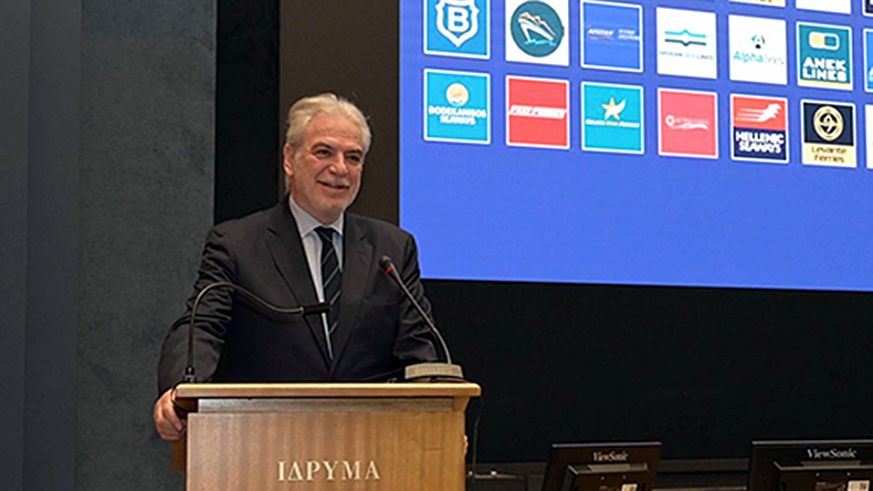 Greek Minister of Shipping & Island Policy Christos Stylianides speaks at this week's conference of the Association of Passenger Shipping Companies in Greece 