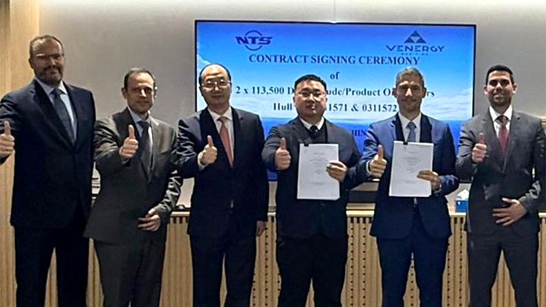 Venergy and New Times executives at the latest aframax contract signing