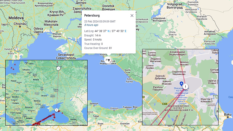 Maps of Petersberg product tanker spoofing