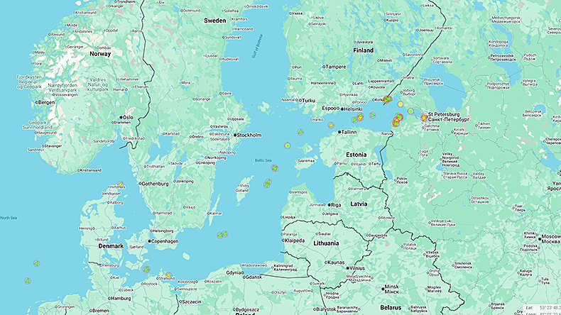 A snapshot of shadow fleet and sanctioned ships in the Baltic as of July 2, 2025.