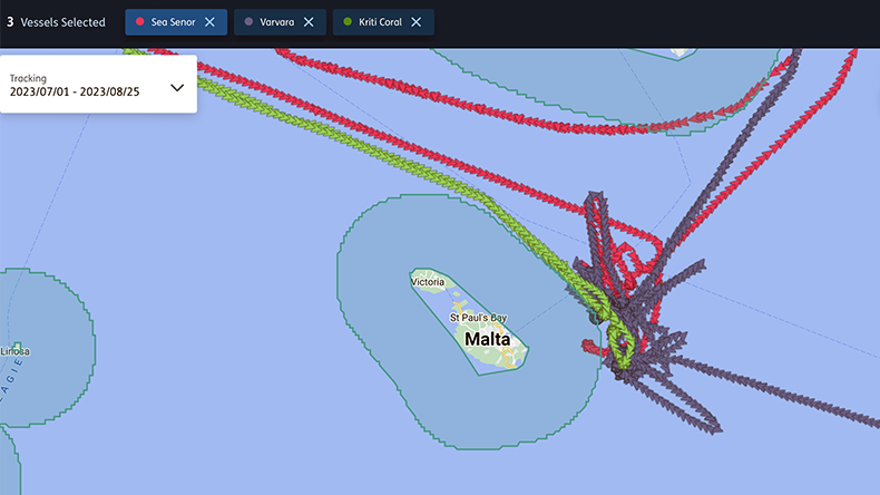 Map of Varvara product tanker off Malta