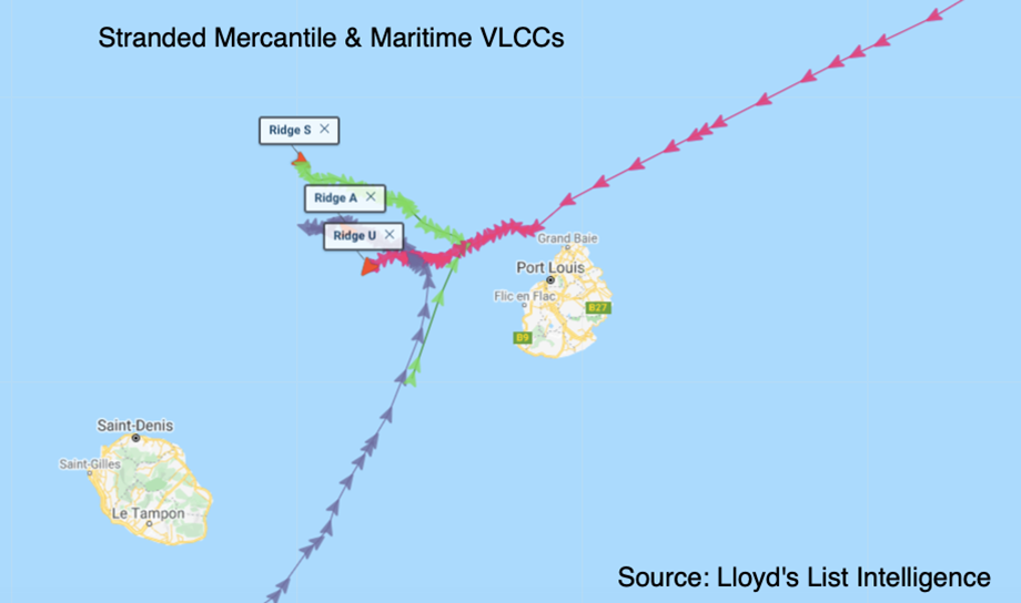 Three stranded tankers