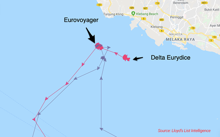 Ship-to-ship transfer Eurovoyager and Delta Eurydice