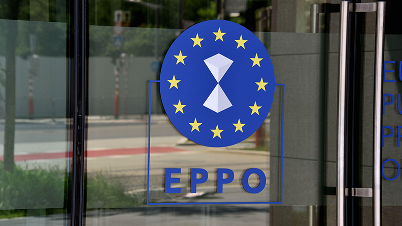 European Public Prosecutor’s Office, EPPO, on a door to the office building