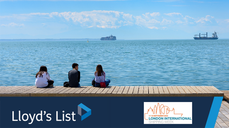 Young people looking at ships out to sea